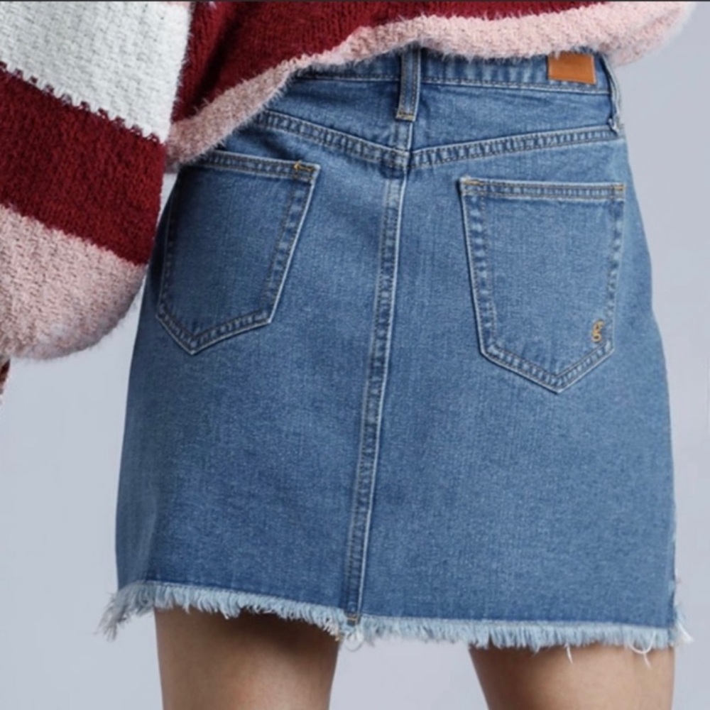 Umgee Red Piper Embroidered Denim Mini Skirt - Picture 3 of 8